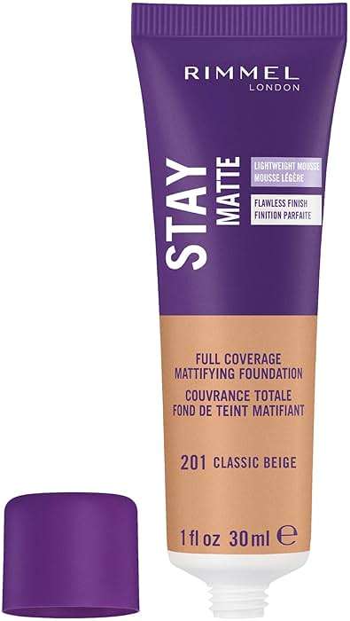 Rimmel London Stay Matte Liquid Mousse - 201 Classic Beige - Foundation, Lightweight, Shine Control, Oil-Free, 1oz - Image 2