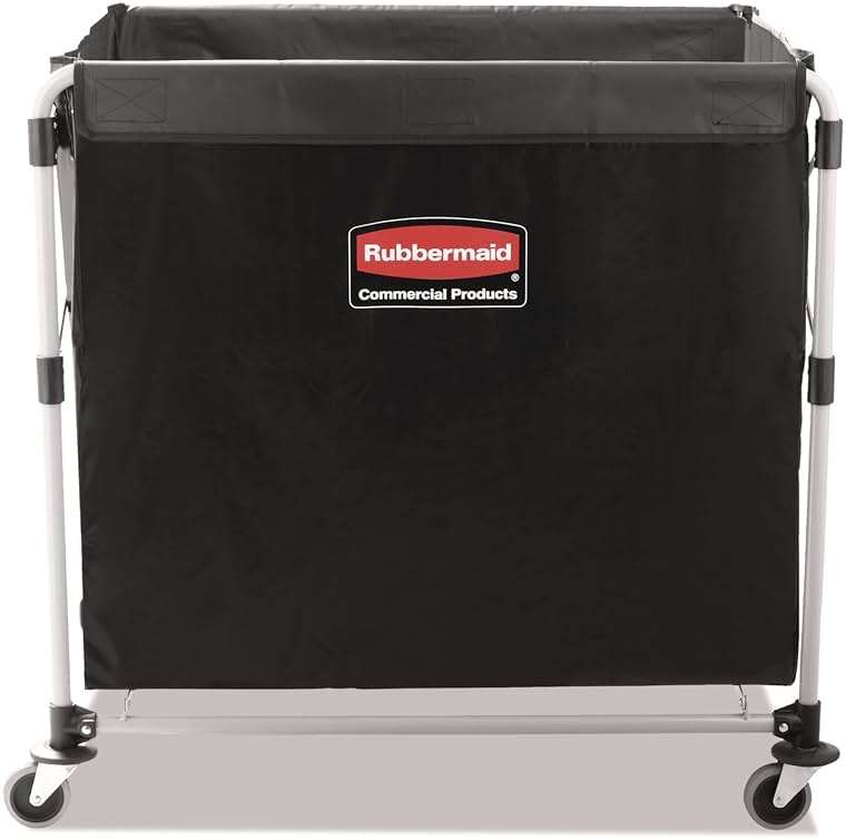 Rubbermaid Commercial Products, Collapsible X Cart, Black, Steel 8 Bushel Bin, Commercial Laundry Cart with Wheels for Hotel/Nursing Home/Home/College Easily Move Laundry/Supplies/Groceries - Image 1