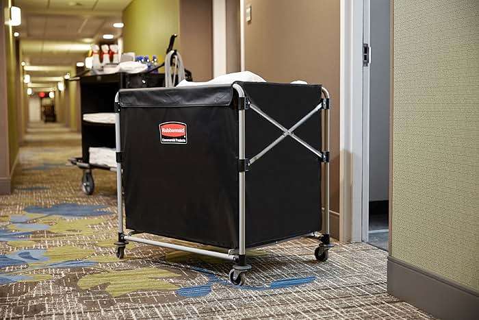 Rubbermaid Commercial Products, Collapsible X Cart, Black, Steel 8 Bushel Bin, Commercial Laundry Cart with Wheels for Hotel/Nursing Home/Home/College Easily Move Laundry/Supplies/Groceries - Image 2