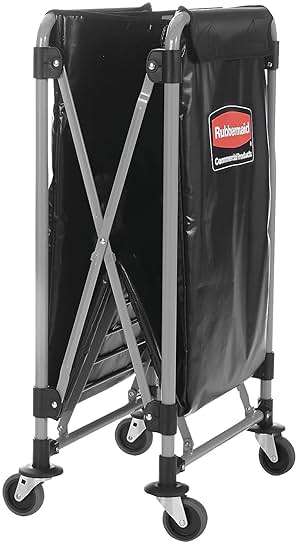 Rubbermaid Commercial Products, Collapsible X Cart, Black, Steel 8 Bushel Bin, Commercial Laundry Cart with Wheels for Hotel/Nursing Home/Home/College Easily Move Laundry/Supplies/Groceries - Image 3