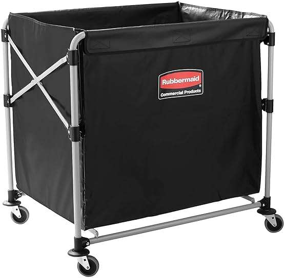 Rubbermaid Commercial Products, Collapsible X Cart, Black, Steel 8 Bushel Bin, Commercial Laundry Cart with Wheels for Hotel/Nursing Home/Home/College Easily Move Laundry/Supplies/Groceries - Image 4