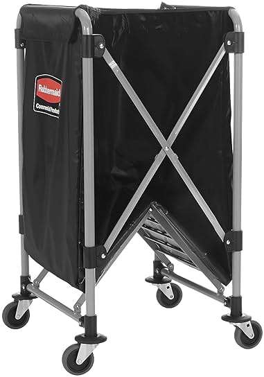 Rubbermaid Commercial Products, Collapsible X Cart, Black, Steel 8 Bushel Bin, Commercial Laundry Cart with Wheels for Hotel/Nursing Home/Home/College Easily Move Laundry/Supplies/Groceries - Image 6