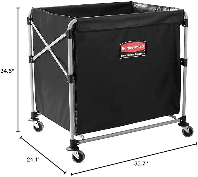 Rubbermaid Commercial Products, Collapsible X Cart, Black, Steel 8 Bushel Bin, Commercial Laundry Cart with Wheels for Hotel/Nursing Home/Home/College Easily Move Laundry/Supplies/Groceries - Image 9