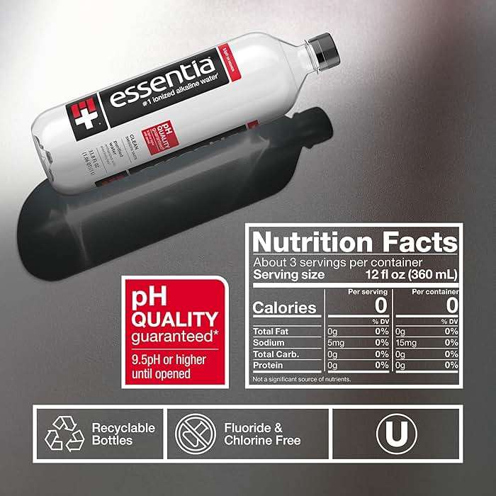 Essentia Bottled Water, 1 Liter, Pack of 6 Bottles; 99.9% Pure, Infused with Electrolytes for a Smooth Taste, pH 9.5 or Higher; Ionized Alkaline Water - Image 7