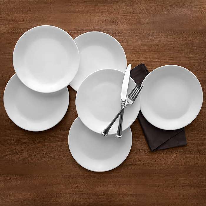 Corelle Vitrelle 6-Piece Salad Plates Set Triple Layer Glass and Chip Resistant, 8-1/2-Inch Lightweight Round Plates, Winter Frost White - Image 2