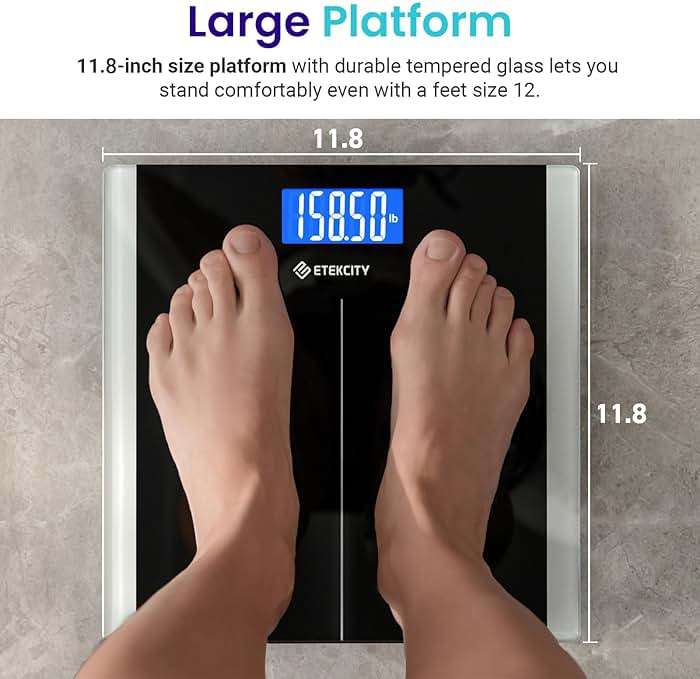 Etekcity Bathroom Scale for Body Weight, Highly Accurate Digital Electronic Weighing Machine for People, LCD Display, Large Size, 6mm Tempered Glass for Safe Home Use, Batteries Included, 400 lbs - Image 5