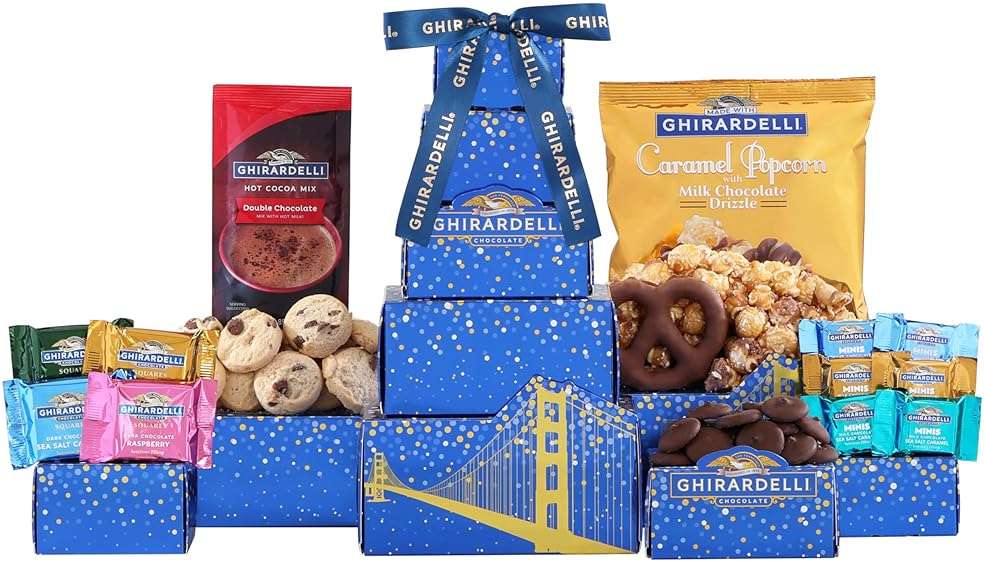 Ghirardelli Chocolate Gift Tower by Wine Country Gift Baskets Gift for Families College Students Appreciation and more - Image 1