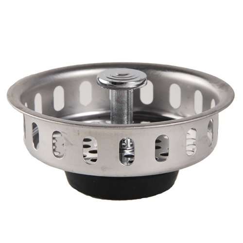 Kitchen Sink Stainless Steel Basket Strainer Replacement with Flat Bottom Rubber Stopper, 3-1/2 Inch, Indoor and Outdoor Kitchen Sink Strainer, Chrome - Image 1