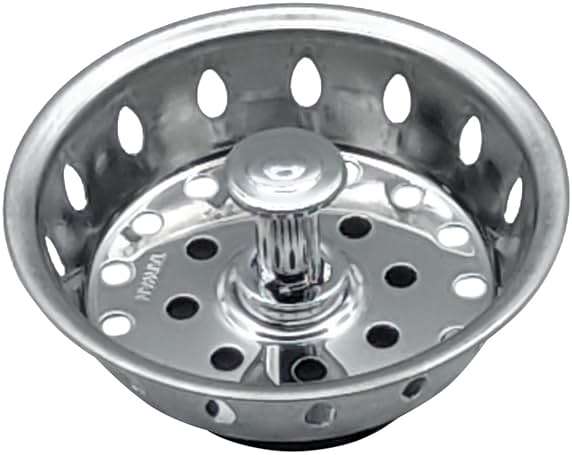 Kitchen Sink Stainless Steel Basket Strainer Replacement with Flat Bottom Rubber Stopper, 3-1/2 Inch, Indoor and Outdoor Kitchen Sink Strainer, Chrome - Image 2