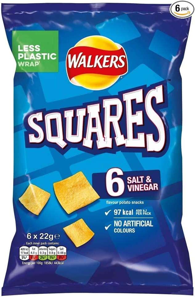 Crisps Walkers Squares Salt & Vinegar 6X6X22G - Image 1