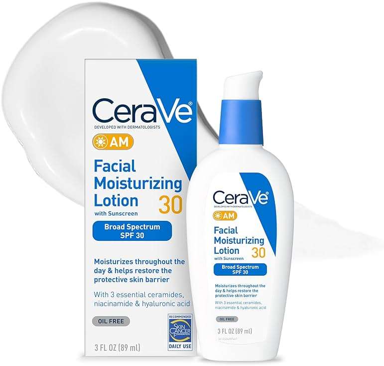 CeraVe AM Facial Moisturizing Lotion with SPF 30, Oil-Free Face Moisturizer with SPF, Formulated with Hyaluronic Acid, Niacinamide & Ceramides, Non-Comedogenic, Broad Spectrum Sunscreen, 3 Ounce - Image 1