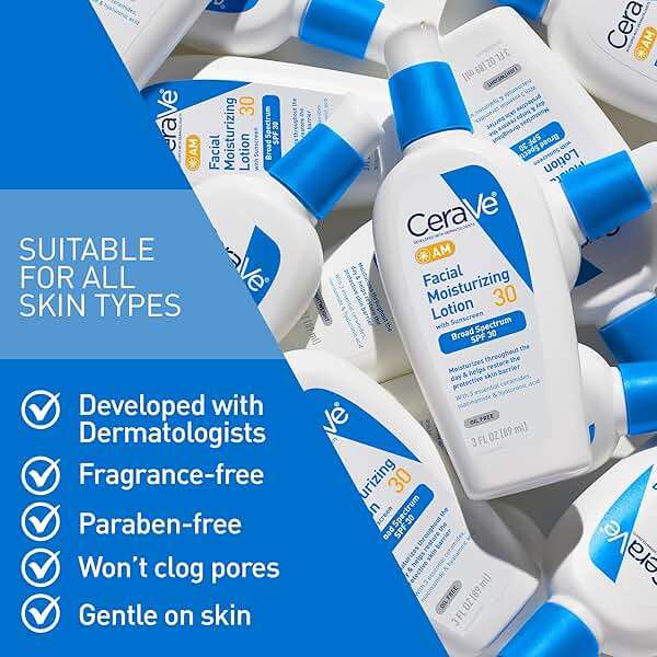 CeraVe AM Facial Moisturizing Lotion with SPF 30, Oil-Free Face Moisturizer with SPF, Formulated with Hyaluronic Acid, Niacinamide & Ceramides, Non-Comedogenic, Broad Spectrum Sunscreen, 3 Ounce - Image 4