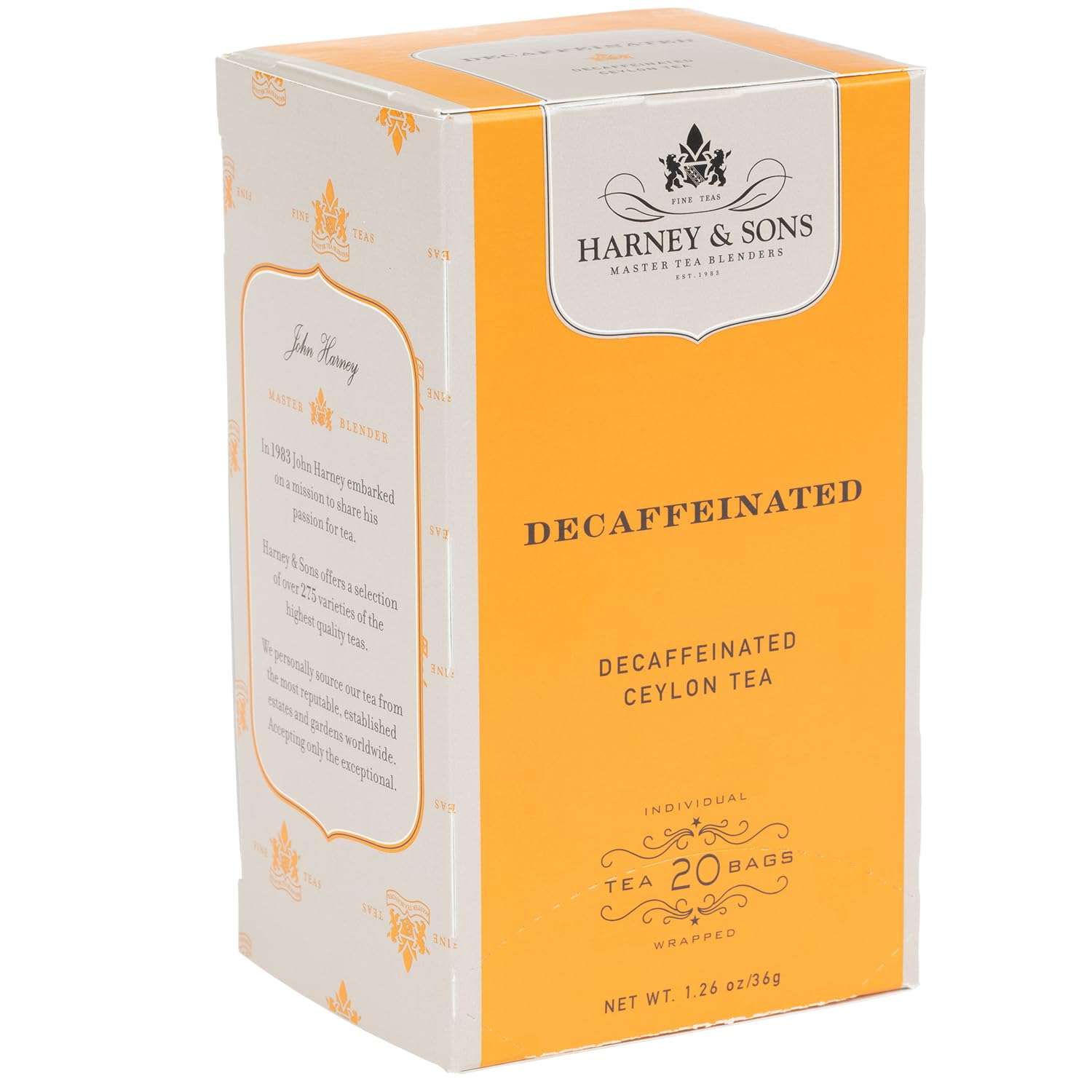 Harney & Sons Black Tea, Decaffeinated Ceylon, 20 Tea Bags, 1.26 oz./36 grams - Image 1