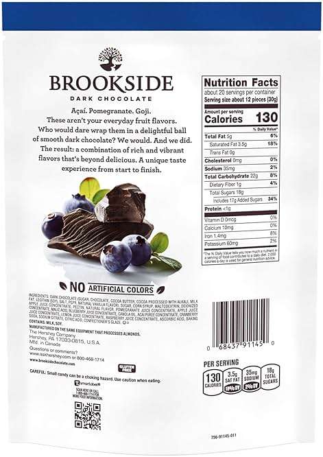 BROOKSIDE Dark Chocolate, Acai and Blueberry Flavored Snacking Chocolate Bag, 21 oz - Image 2