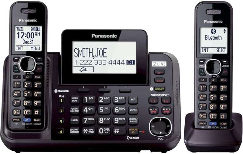 Panasonic Cordless Phone System, 2 Line with 2 Handsets - Answering Machine, Link2Cell, 3-Way Conference, Call Block, Long Range DECT 6.0, Bluetooth - KX-TG9542B (Black) - Image 1