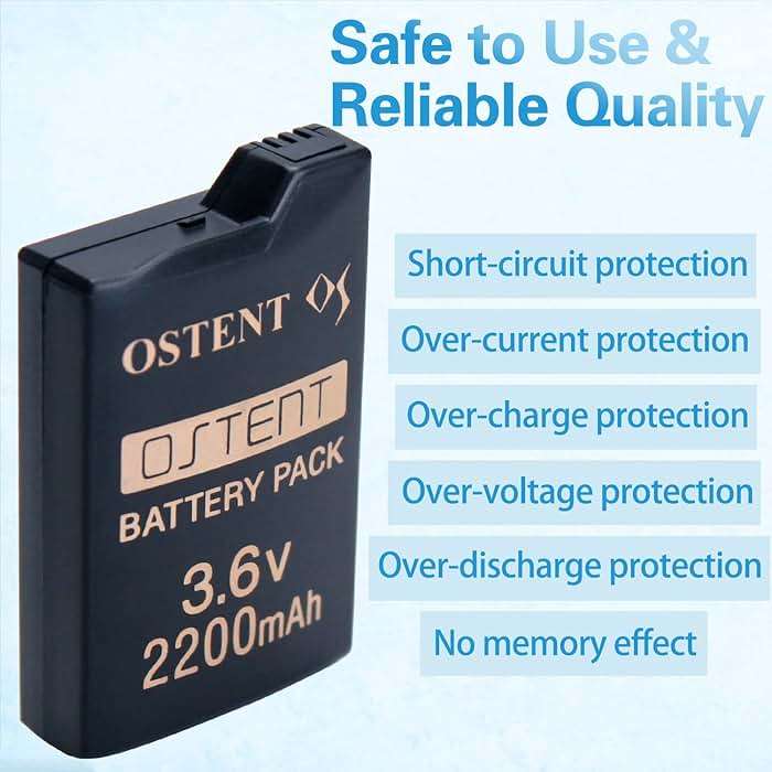 OSTENT High Capacity Quality Real 2200mAh 3.6V Lithium Ion Li-ion Polymer Rechargeable Battery Pack Replacement Upgraded Version for Sony PSP 1000 PSP-280 Console Video Games - Image 3