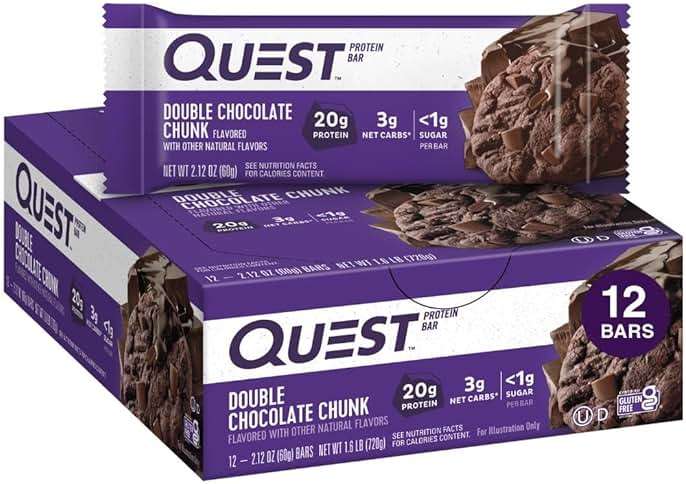 Quest Nutrition Double Chocolate Chunk Protein Bars, 20g Protein Bars, 1g Sugar, Gluten Free, Keto Friendly, 12 Count - Image 1