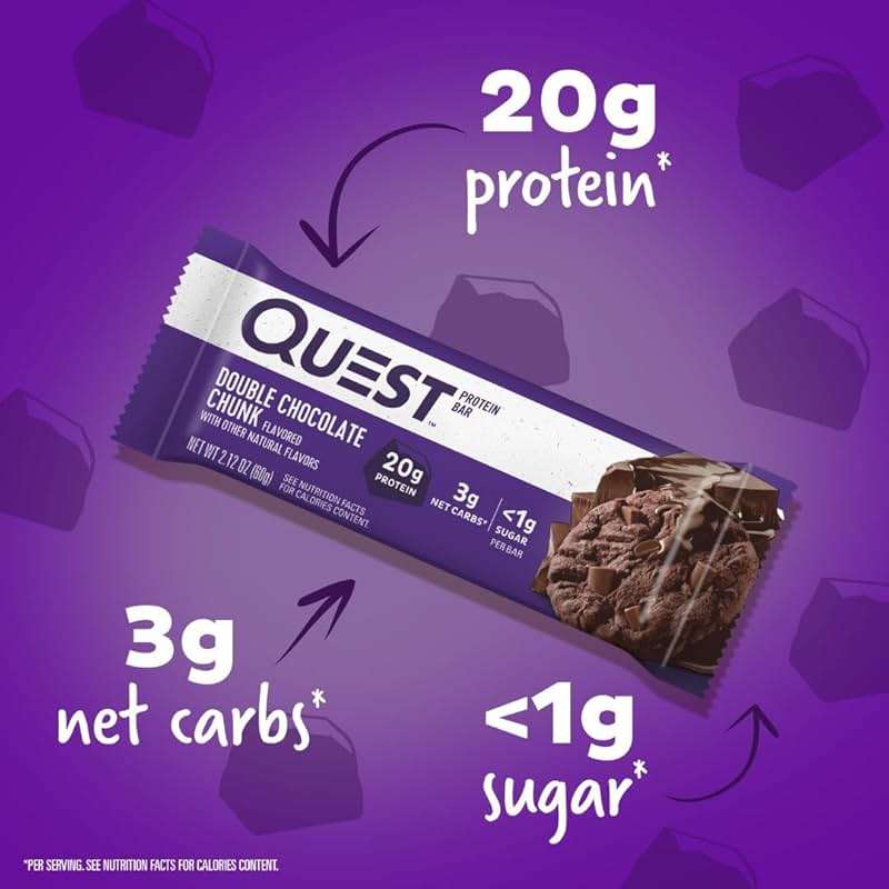 Quest Nutrition Double Chocolate Chunk Protein Bars, 20g Protein Bars, 1g Sugar, Gluten Free, Keto Friendly, 12 Count - Image 2