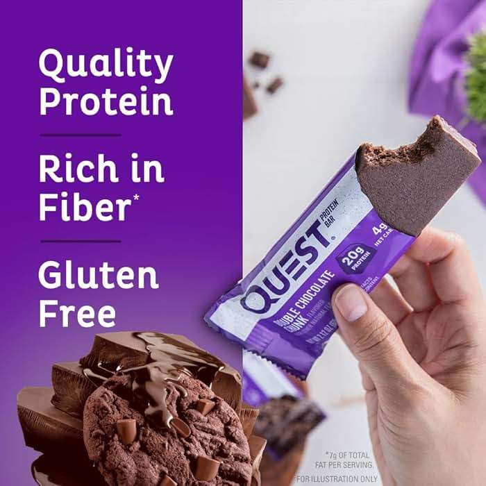 Quest Nutrition Double Chocolate Chunk Protein Bars, 20g Protein Bars, 1g Sugar, Gluten Free, Keto Friendly, 12 Count - Image 3
