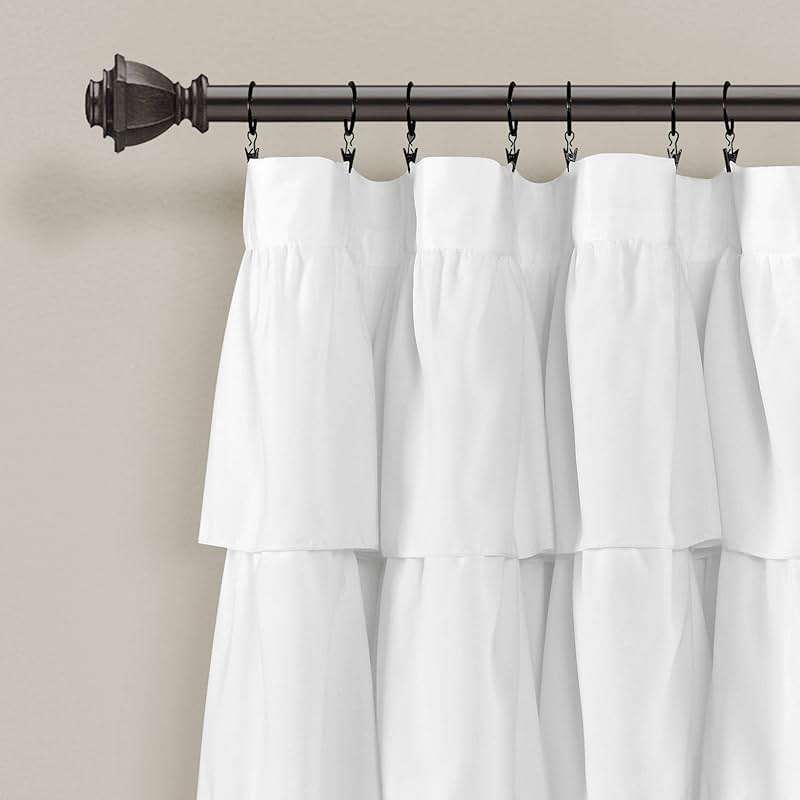 Lush Decor Ruffle Window Curtain - Vintage Chic Farmhouse Style Panel for Living, Dining Room, Bedroom (Single), 50”W x 84"L, White - Image 2