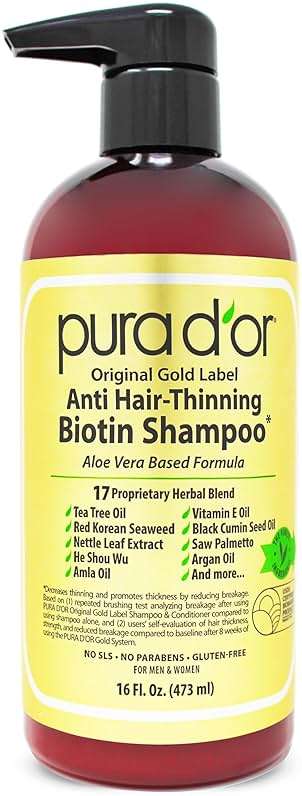 PURA D'OR Original Gold Label Anti-Thinning Shampoo - CLINICALLY TESTED - Biotin & Argan Oil – Sulfate-Free Strengthening & Volumizing for Fuller-Looking Hair, Men & Women, Natural Earthy Scent 16 oz - Image 1