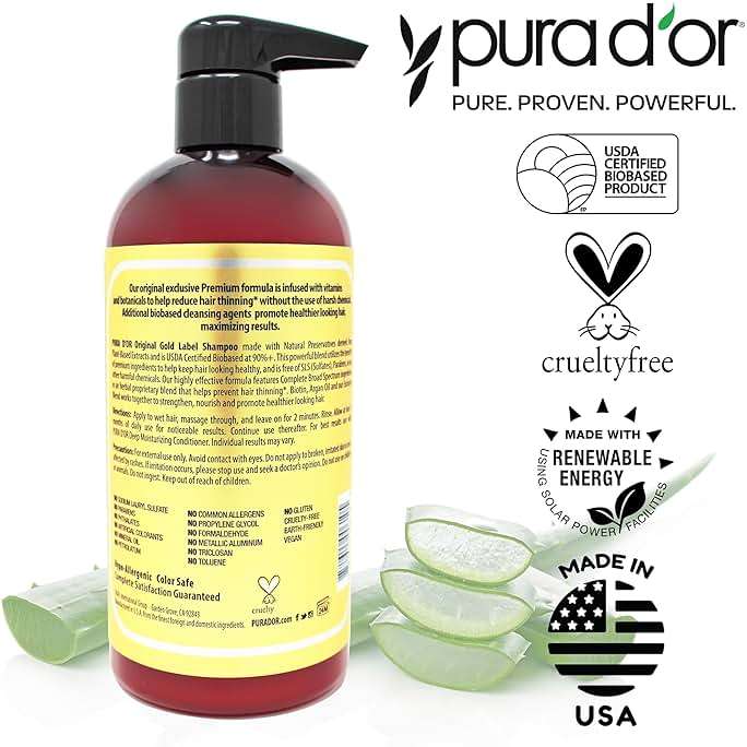 PURA D'OR Original Gold Label Anti-Thinning Shampoo - CLINICALLY TESTED - Biotin & Argan Oil – Sulfate-Free Strengthening & Volumizing for Fuller-Looking Hair, Men & Women, Natural Earthy Scent 16 oz - Image 7