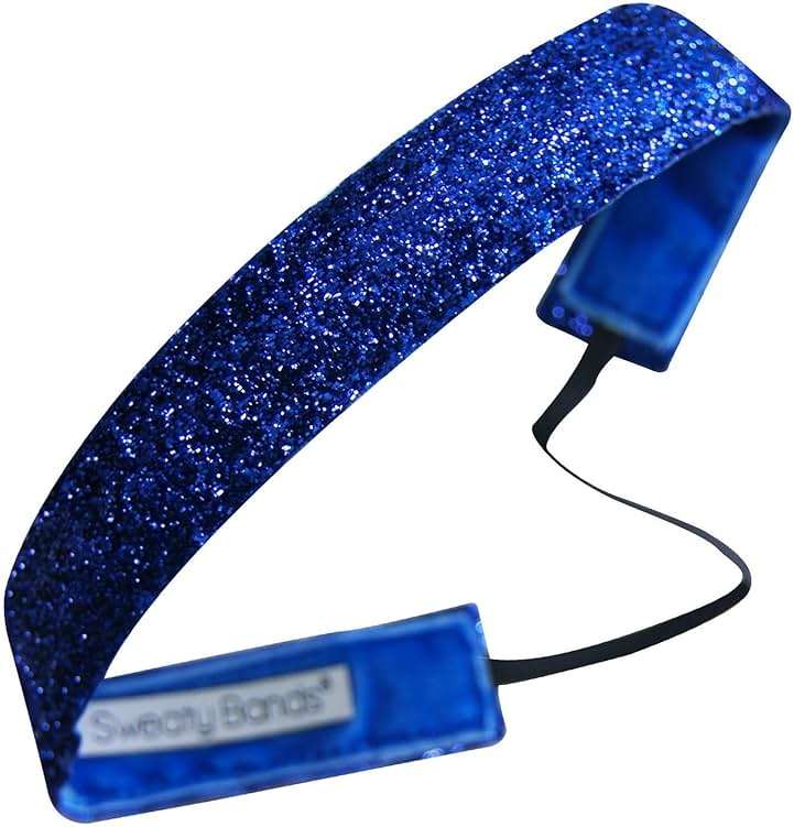 Sweaty Bands Womens Girls Headband - Non-Slip Velvet-Lined Sparkly Hairband - Viva Diva Royal Blue 1-Inch - Image 1