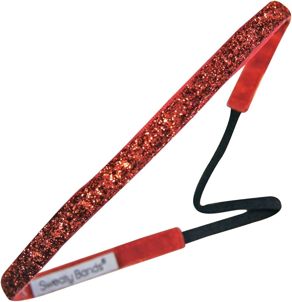 Sweaty Bands Womens Girls Headband - Non-Slip Velvet-Lined Sparkle Hairband - Viva Diva Red 3/8-Inch - Image 1