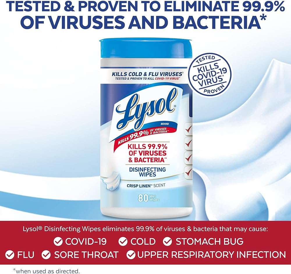 LYSOL Disinfecting Wipes, All Purpose Cleaner, Multi-Surface Antibacterial Cleaning Wipes, Household Cleaning Supplies, Dorm Essentials, Crisp Linen Scent, 80 ct. - Image 3