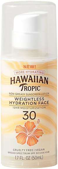 Hawaiian Tropic Weightless Hydration Lotion Sunscreen for Face SPF 30, 1.7oz | Travel Size Sunscreen Lotion, Beach Essentials, Sun Protection, Travel Sunblock Face, Summer Essentials, 1.7 fl oz - Image 1