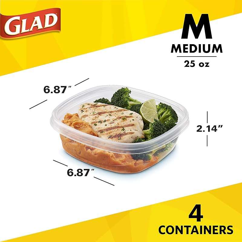 Glad GladWare Design Series Food Storage Containers with Lids, Medium Rectangle No BPA Plastic for Meal Prep and Lunches, Tight Seal, Microwave and Dishwasher Safe, 24 Oz, 4 Count - Image 2
