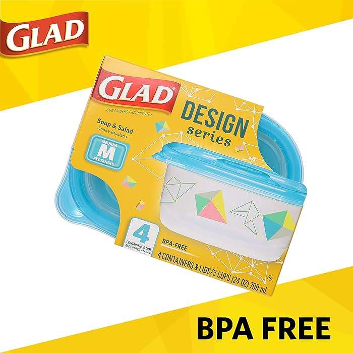 Glad GladWare Design Series Food Storage Containers with Lids, Medium Rectangle No BPA Plastic for Meal Prep and Lunches, Tight Seal, Microwave and Dishwasher Safe, 24 Oz, 4 Count - Image 3