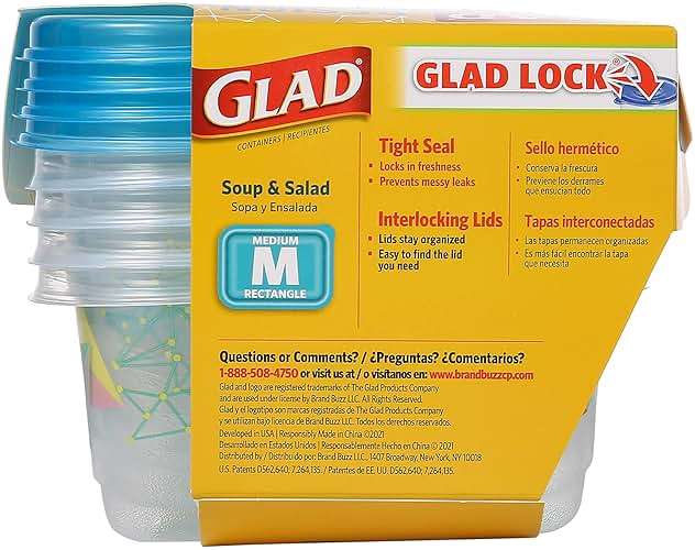 Glad GladWare Design Series Food Storage Containers with Lids, Medium Rectangle No BPA Plastic for Meal Prep and Lunches, Tight Seal, Microwave and Dishwasher Safe, 24 Oz, 4 Count - Image 6