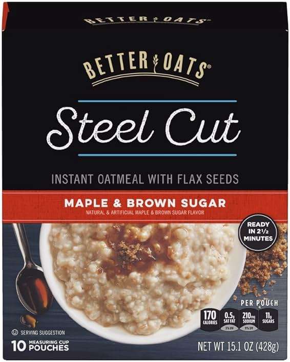 Better Oats Steel Cut Instant Oatmeal Packets, Maple and Brown Sugar Flavor with Flax Seeds, Quick-Cooking Breakfast, Box of 10 Pouches (Pack of 6) - Image 6