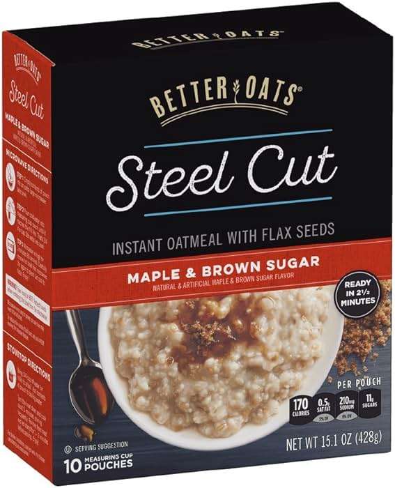 Better Oats Steel Cut Instant Oatmeal Packets, Maple and Brown Sugar Flavor with Flax Seeds, Quick-Cooking Breakfast, Box of 10 Pouches (Pack of 6) - Image 7