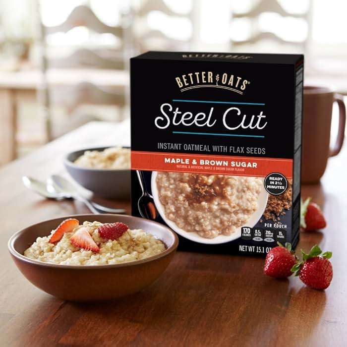 Better Oats Steel Cut Instant Oatmeal Packets, Maple and Brown Sugar Flavor with Flax Seeds, Quick-Cooking Breakfast, Box of 10 Pouches (Pack of 6) - Image 8