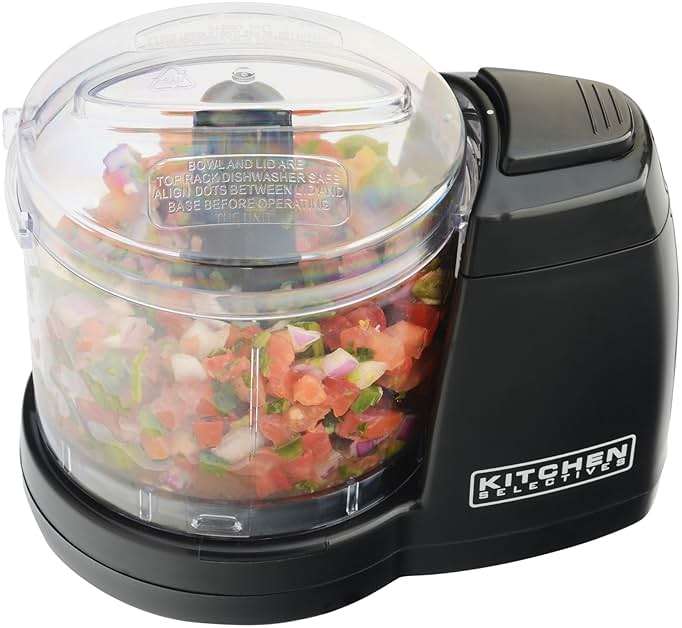 Kitchen Selectives Mini Chopper by Select Brands - Mini Electric Food Chopper for Kitchen Appliances - Features Dishwasher-Safe Parts - Chops, Minces & Dices - 1-1/2 Cups, Black - Image 1