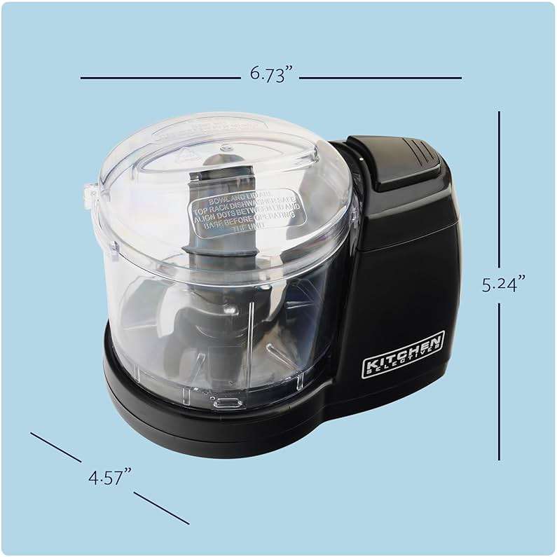 Kitchen Selectives Mini Chopper by Select Brands - Mini Electric Food Chopper for Kitchen Appliances - Features Dishwasher-Safe Parts - Chops, Minces & Dices - 1-1/2 Cups, Black - Image 3