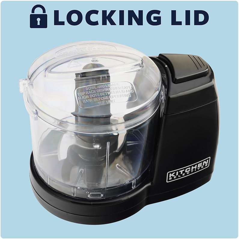Kitchen Selectives Mini Chopper by Select Brands - Mini Electric Food Chopper for Kitchen Appliances - Features Dishwasher-Safe Parts - Chops, Minces & Dices - 1-1/2 Cups, Black - Image 6