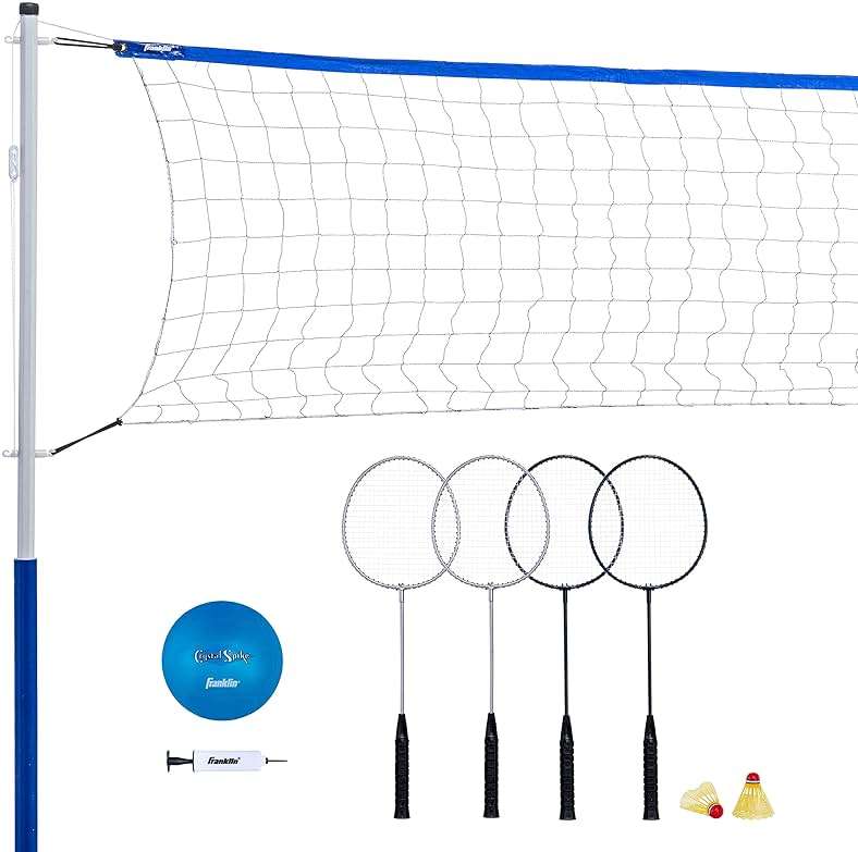 Franklin Sports Volleyball + Badminton Sets - Beach + Backyard Game Set - Volleyball, Pump, Badminton Rackets, Birdies, Net + Poles Included - Image 1