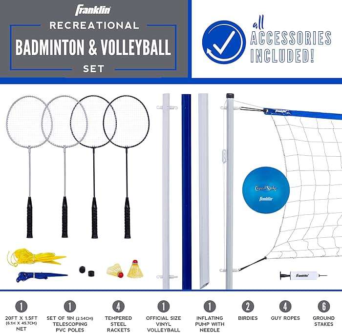 Franklin Sports Volleyball + Badminton Sets - Beach + Backyard Game Set - Volleyball, Pump, Badminton Rackets, Birdies, Net + Poles Included - Image 2