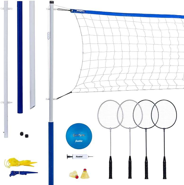 Franklin Sports Volleyball + Badminton Sets - Beach + Backyard Game Set - Volleyball, Pump, Badminton Rackets, Birdies, Net + Poles Included - Image 7