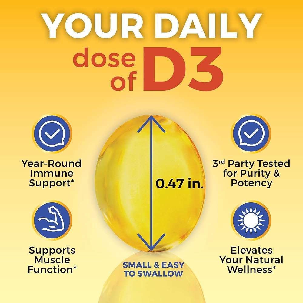Viva Naturals Vitamin D3 5000 IU Softgels, 360 Count (125 mcg), Supports Bone & Immune Health, High Potency Vitamin D - Image 6