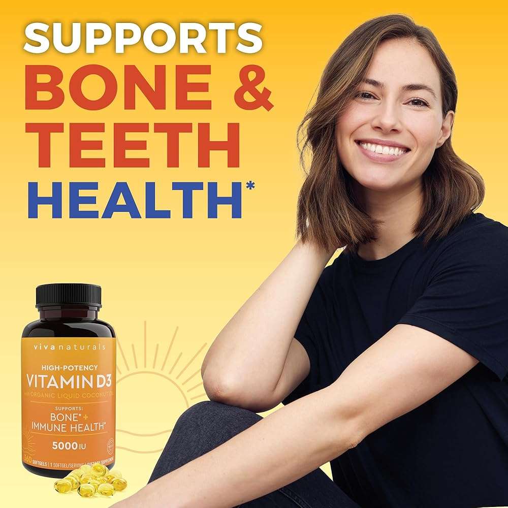 Viva Naturals Vitamin D3 5000 IU Softgels, 360 Count (125 mcg), Supports Bone & Immune Health, High Potency Vitamin D - Image 7