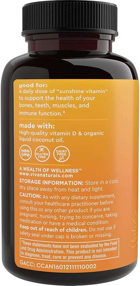 Viva Naturals Vitamin D3 5000 IU Softgels, 360 Count (125 mcg), Supports Bone & Immune Health, High Potency Vitamin D - Image 8