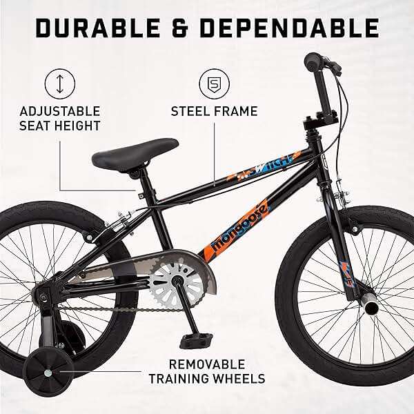 Mongoose Switch Freestyle BMX Kids Bike, Mag Wheels, Small Stand-Over Steel Frame, Chain Guard, Foot Brake, Boys and Girls 5 - 7 Years Old, 18-Inch Wheels, Black - Image 4