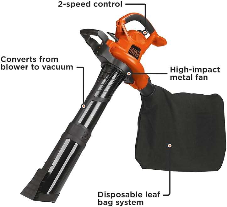 BLACK+DECKER Leaf Blower Leaf Vacuum and Leaf Mulcher 3-in-1, Electric Blowers for Lawn Care, 12 Amp, 250 MPH, 400 CFM (BV6000) - Image 7
