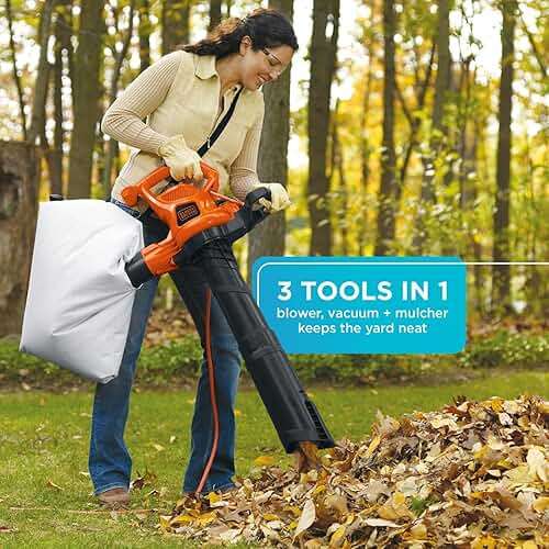 BLACK+DECKER Leaf Blower Leaf Vacuum and Leaf Mulcher 3-in-1, Electric Blowers for Lawn Care, 12 Amp, 250 MPH, 400 CFM (BV6000) - Image 8
