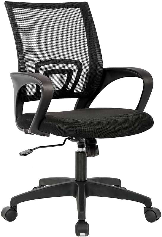 BestOffice | Ergonomic Office Chair | Mid-Back Swivel Desk Chair | Breathable Backrest & Lumbar Support | Adjustable Height | Sponge Seat | Rolling Wheels | Black | for Adults & Women - Image 1