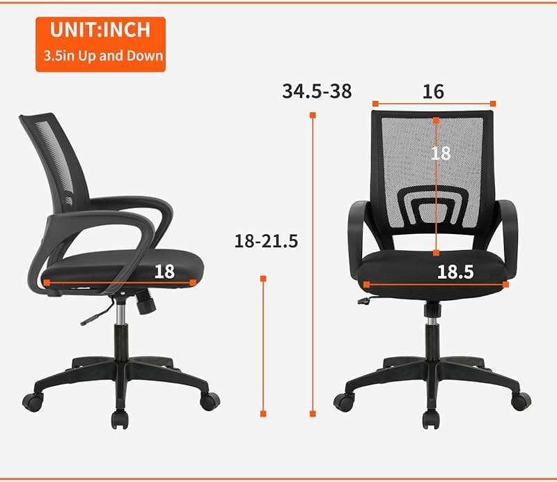 BestOffice | Ergonomic Office Chair | Mid-Back Swivel Desk Chair | Breathable Backrest & Lumbar Support | Adjustable Height | Sponge Seat | Rolling Wheels | Black | for Adults & Women - Image 3